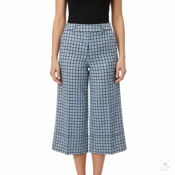Banana Republic Women’s Blue & Black Plaid Wide-Leg Crop Pants Size 6 - New - Picture 13 of 13